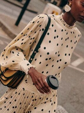 Sézane Rosalinda Blouse in Ecru Polka Dot